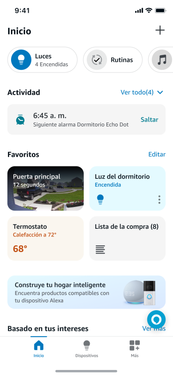 Una pantalla de teléfono móbil con la información que te puede facilitar Alexa. 