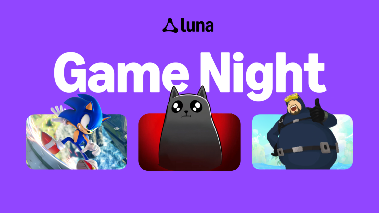 GameNight Luna logo with Sonic the Hedgehog, Exploding Kitten, and Dave the Diver as featured characters (from left to right).