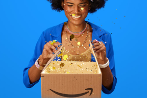 A person excited about the items they found on Amazon