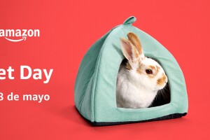 An image of the Amazon Pet Day date announcement in Spanish that reads "Pet Day 7-8 de mayo" and a rabbit.