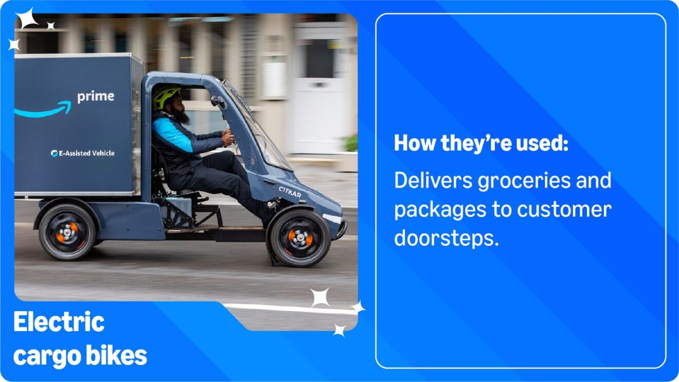Amazon Prime electric cargo bike delivering groceries and packages