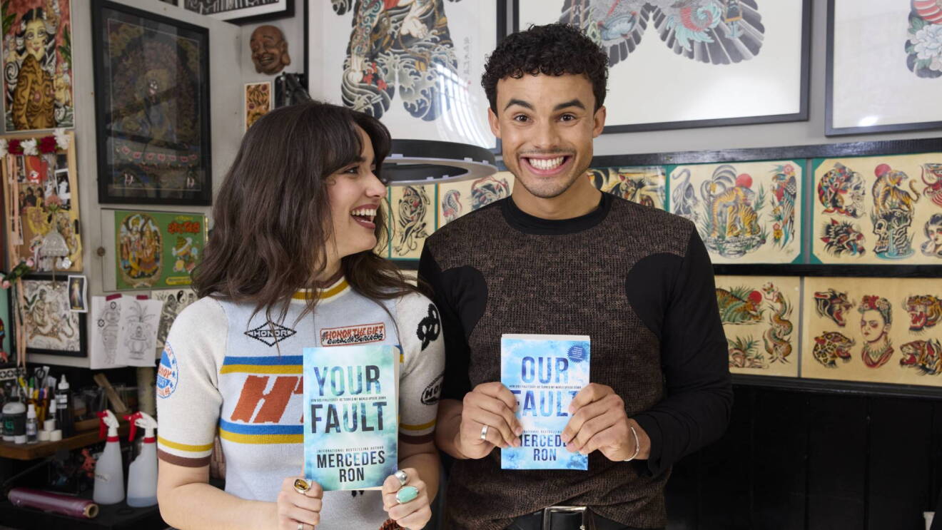 My Fault: London cast members Matthew Broome and Asha Banks pose with copies of the sequel novels