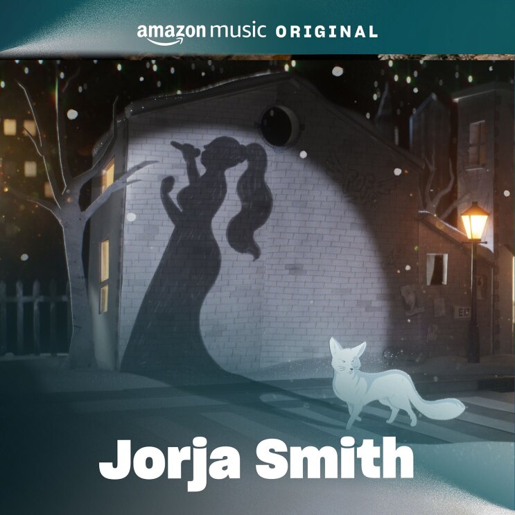 An album cover that shows an illustration of the silhouette of a woman singing with a spotlight on her. There is a night sky , trees, and a white fox in the background.