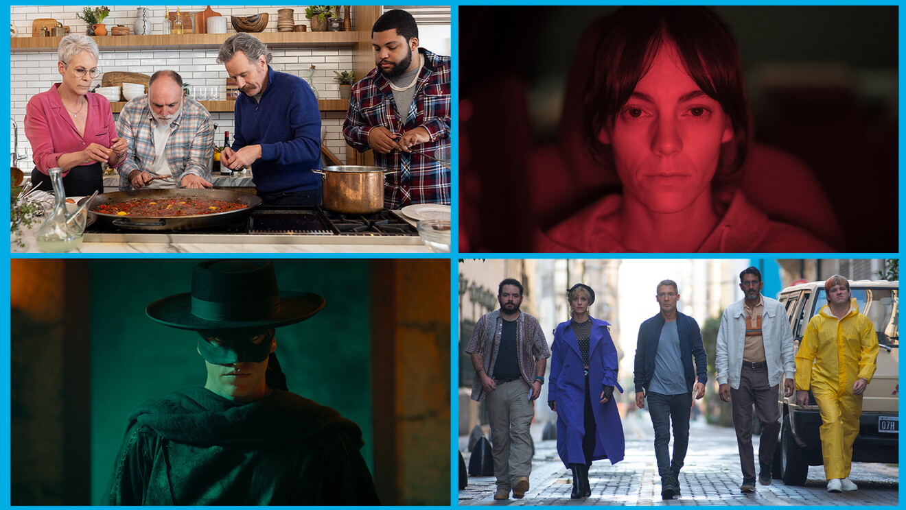 Un collage con imágenes de Prime Video:  Zorro, Reina Roja, Jaque Mate Dinner Party Diaries con José Andrés.