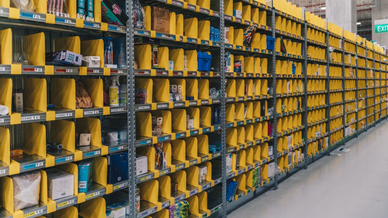 Rows of products within the fulfillment centre in Singapore