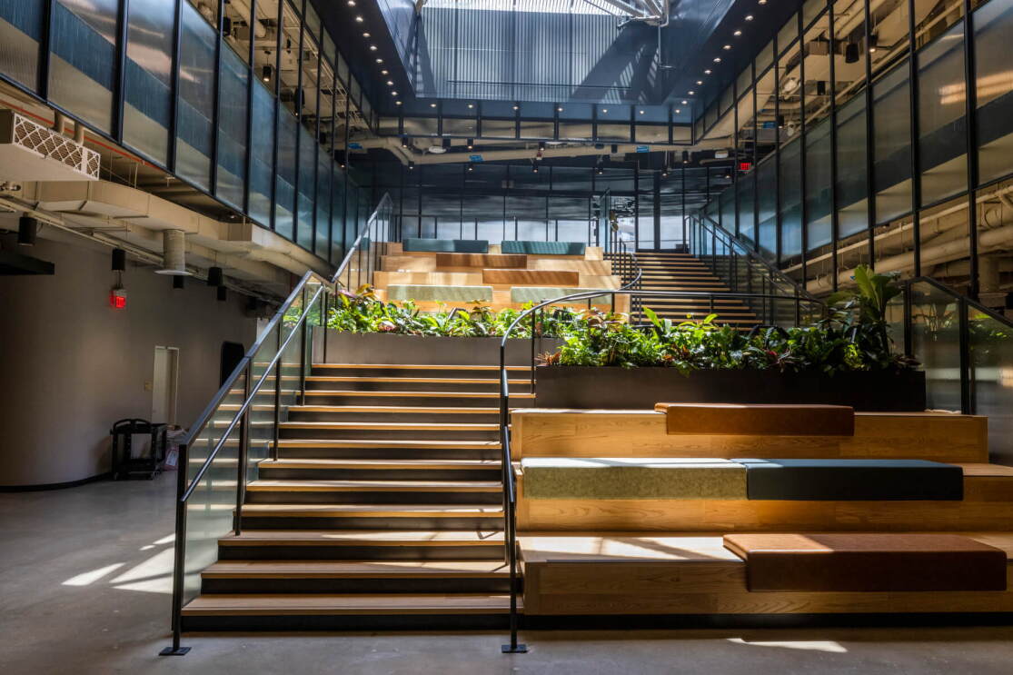 An image of the stadium seating area at Amazon's second headquarters
