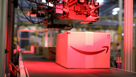 An Amazon package being scanned at a Fulfillment Centre