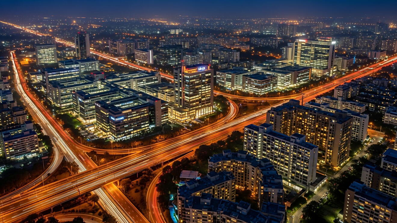 Aerial view of Gurugram skyline.