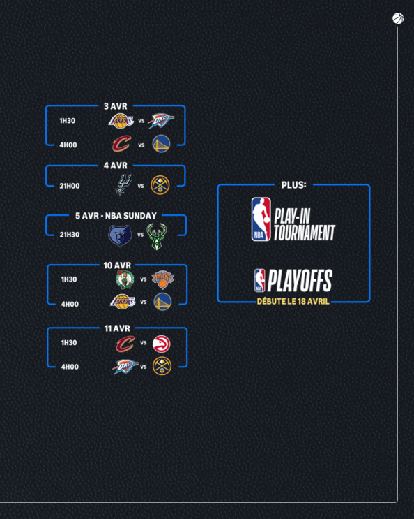 NBA Calendrier Avril 2026