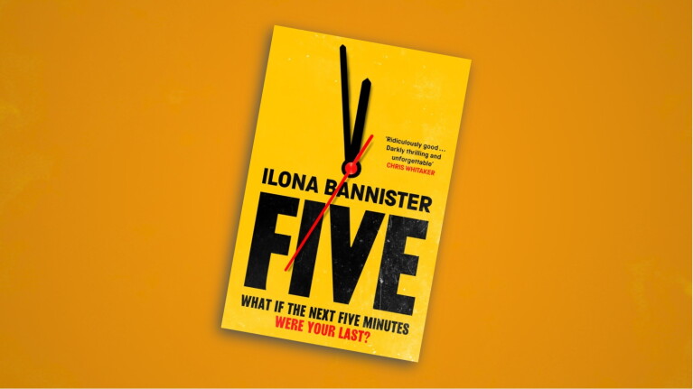 Novel 'Five' by Ilona Bannister featuring bold black typography and clock design on bright yellow cover