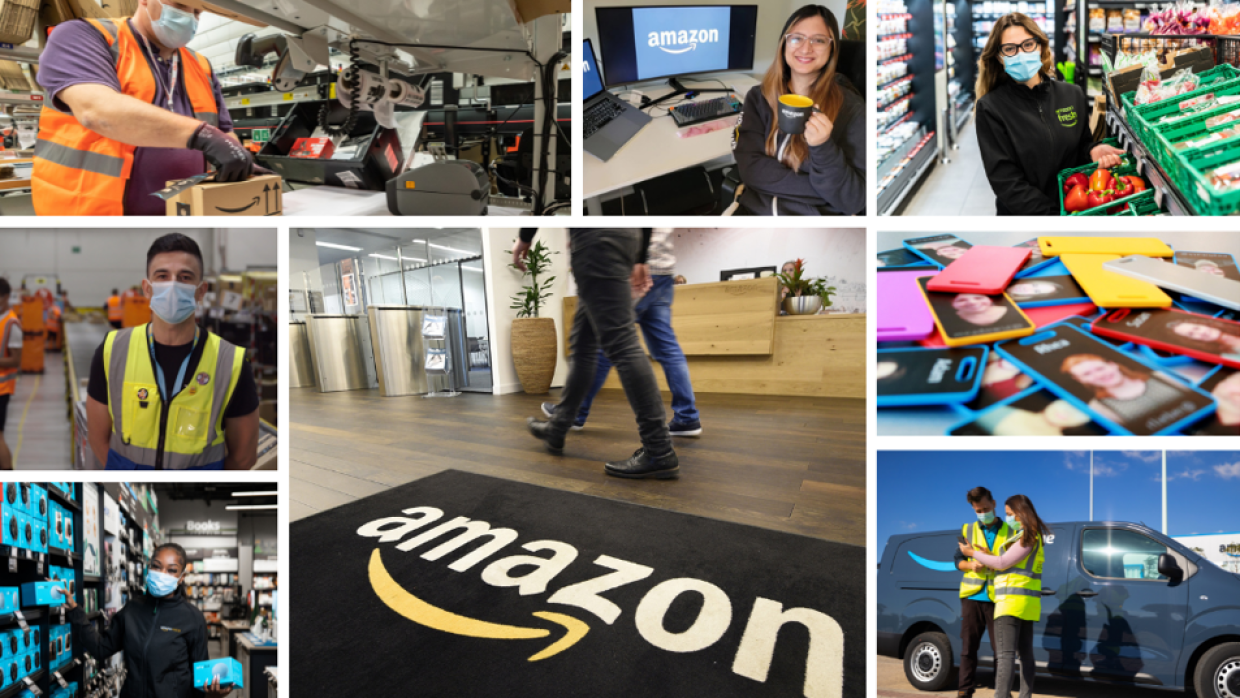 Collage of EU pictures with Amazon employees
