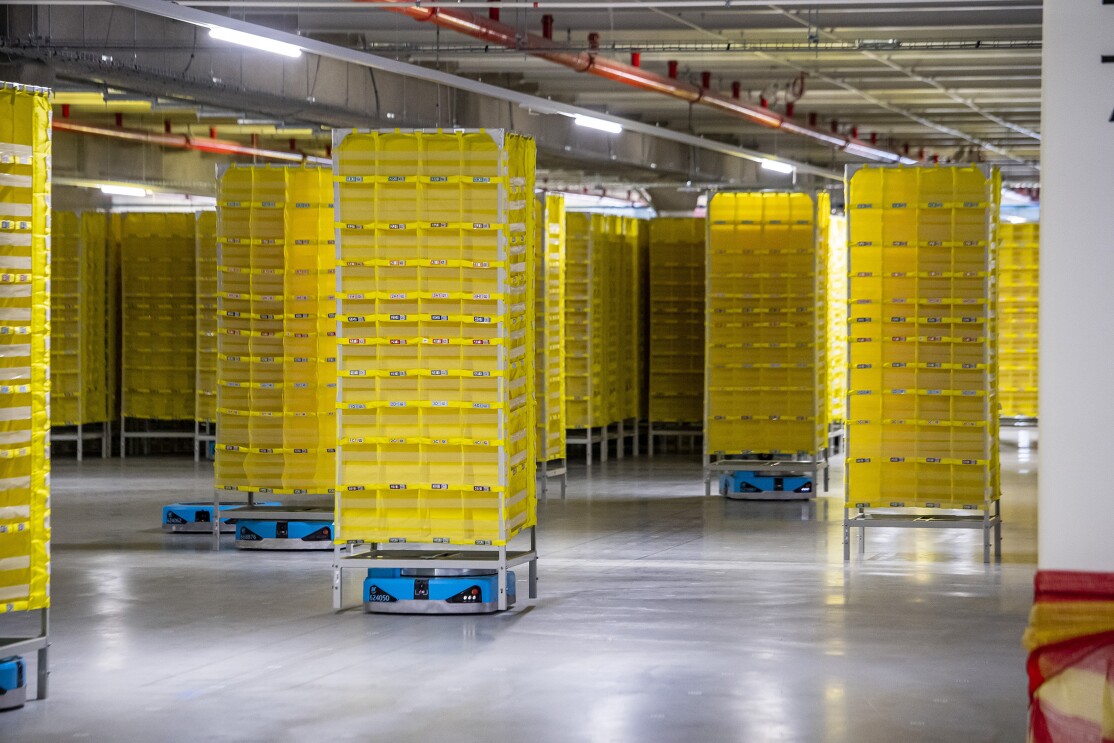 Yellow Storage Pods Built at Amazon's Robotics Fulfilment Centre in Sydney