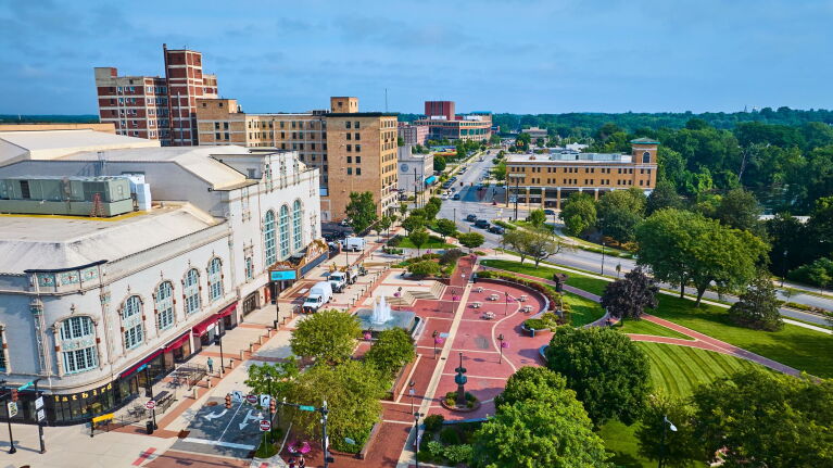 An aerial photo of Southbend, Indiana