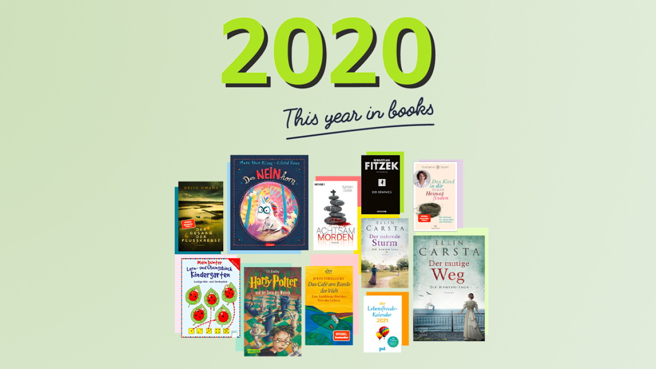Die Grafik zeigt Buchcover von Buchtiteln aus dem Text sowie den Schriftzug This Year in Books.