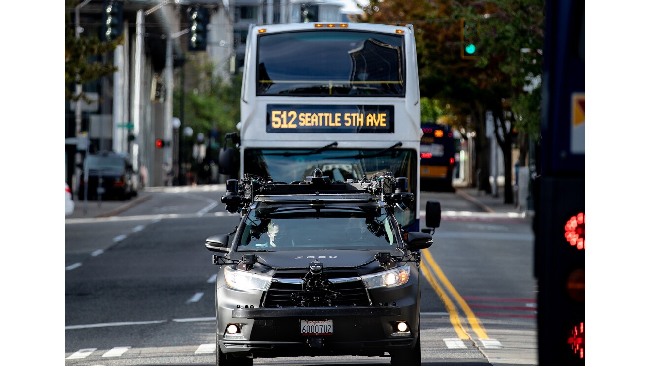 Zoox L3 autonomous vehicle driving in the Puget Sound region