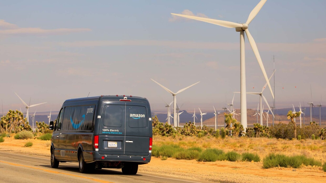 amazon electric van and wind turbines