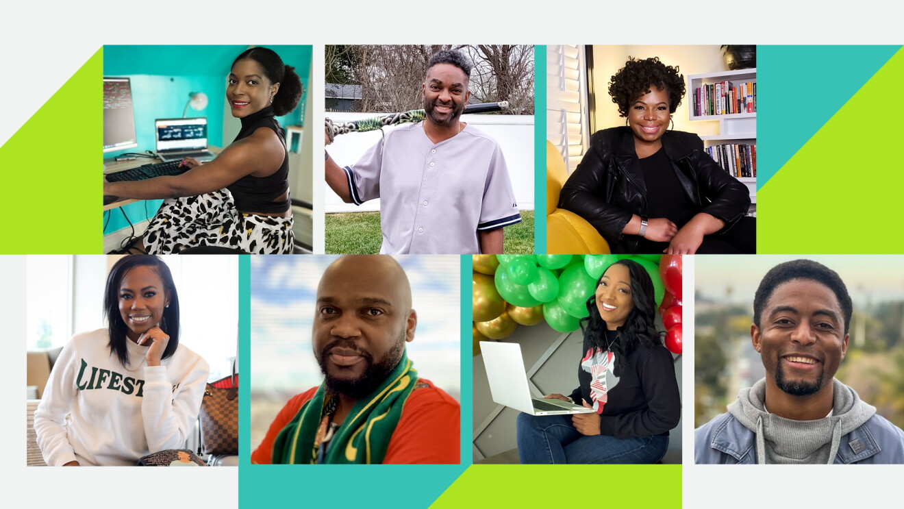 A collage of photos featuring employees who work at AWS.