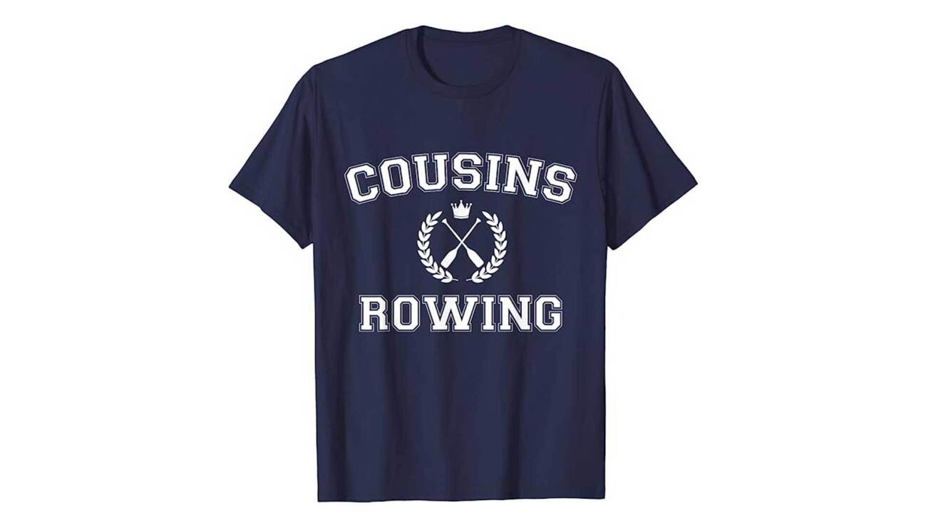 Image of "Cousins Rowing" navy blue graphic t-shirt.