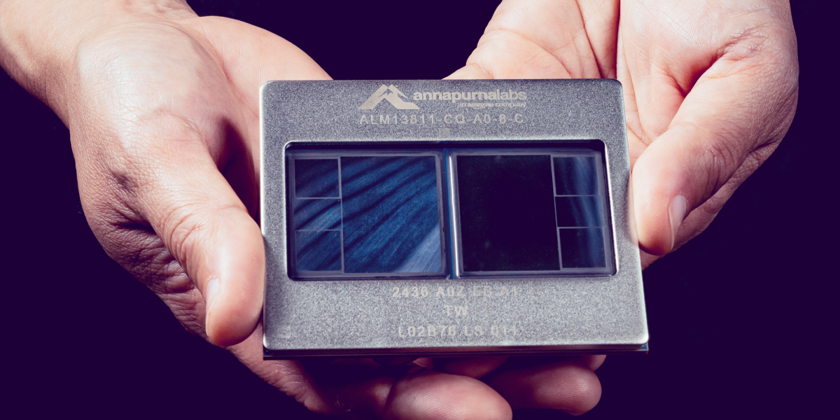 Annapurna Labs Trainium2 chip being held in two hands