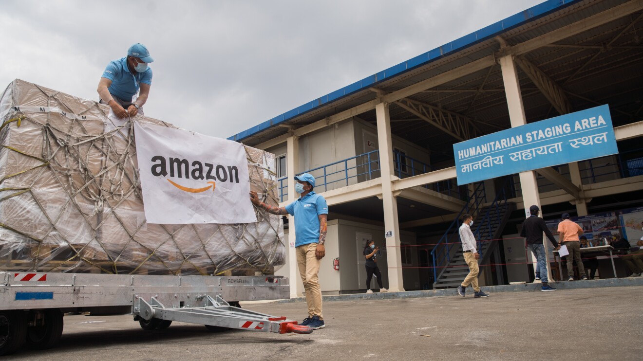 Supply package being delivered and upacked in Nepal