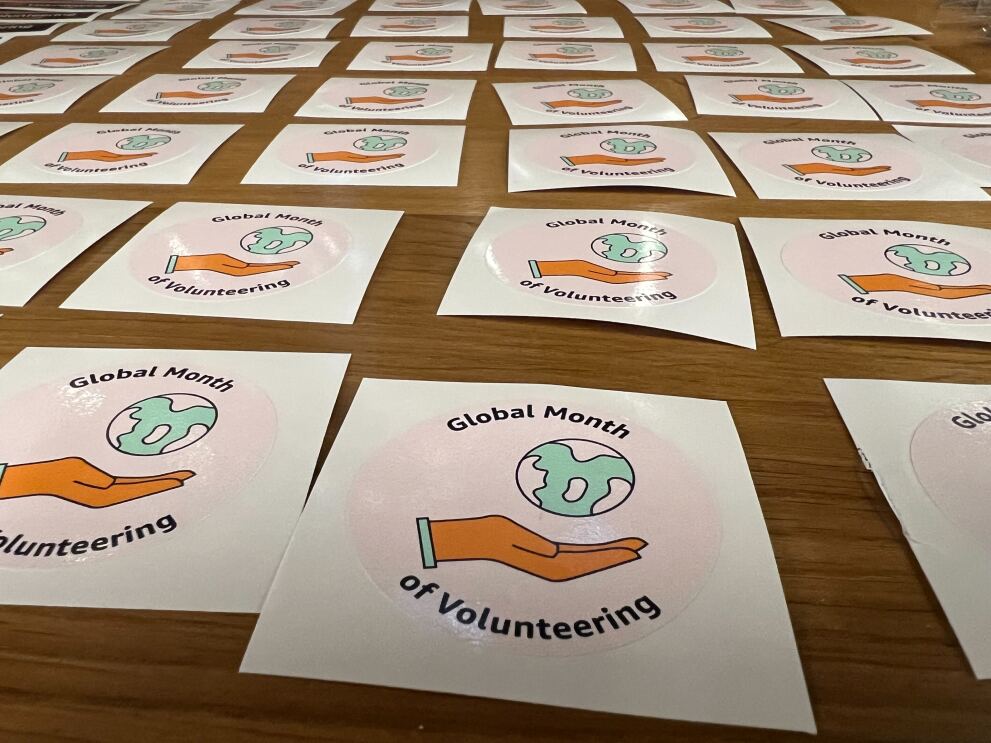 Global Month of Volunteering stickers at Amazon