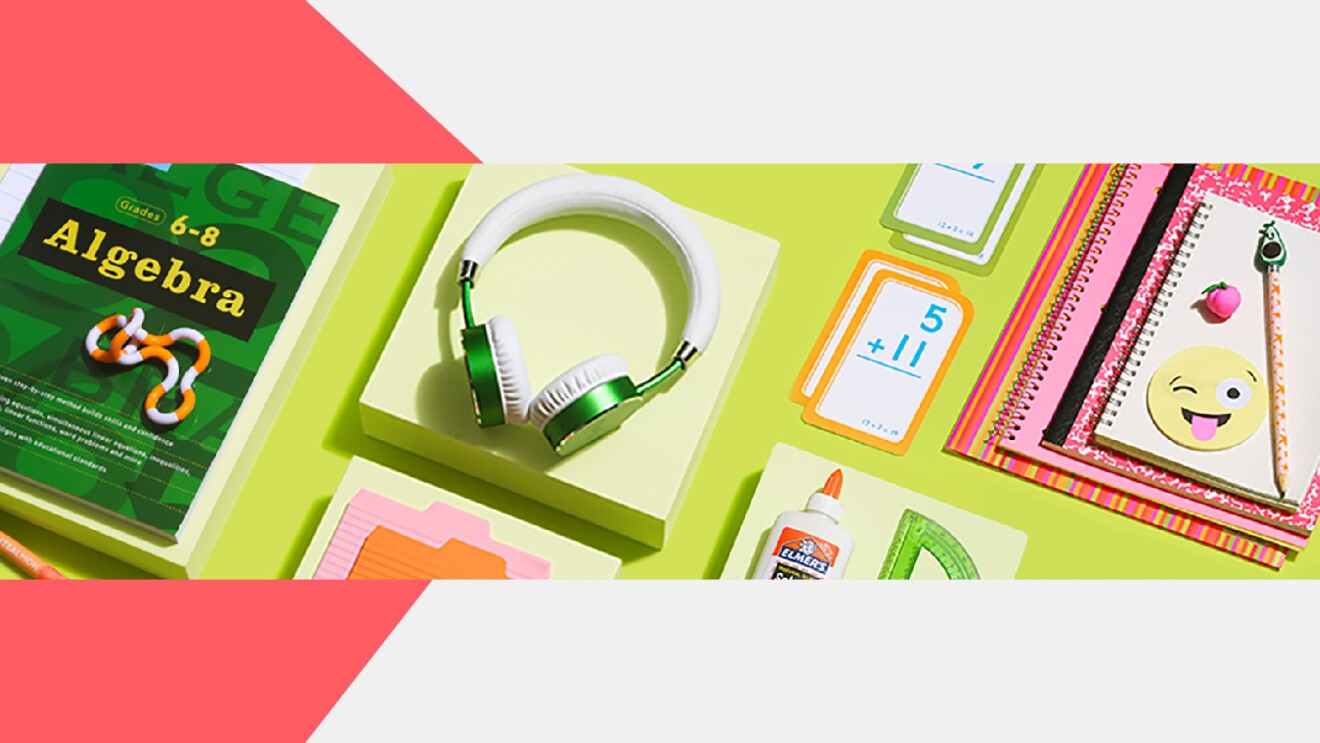 Prime Day 2023 live blog best deals: back to school supplies on a lime green background.