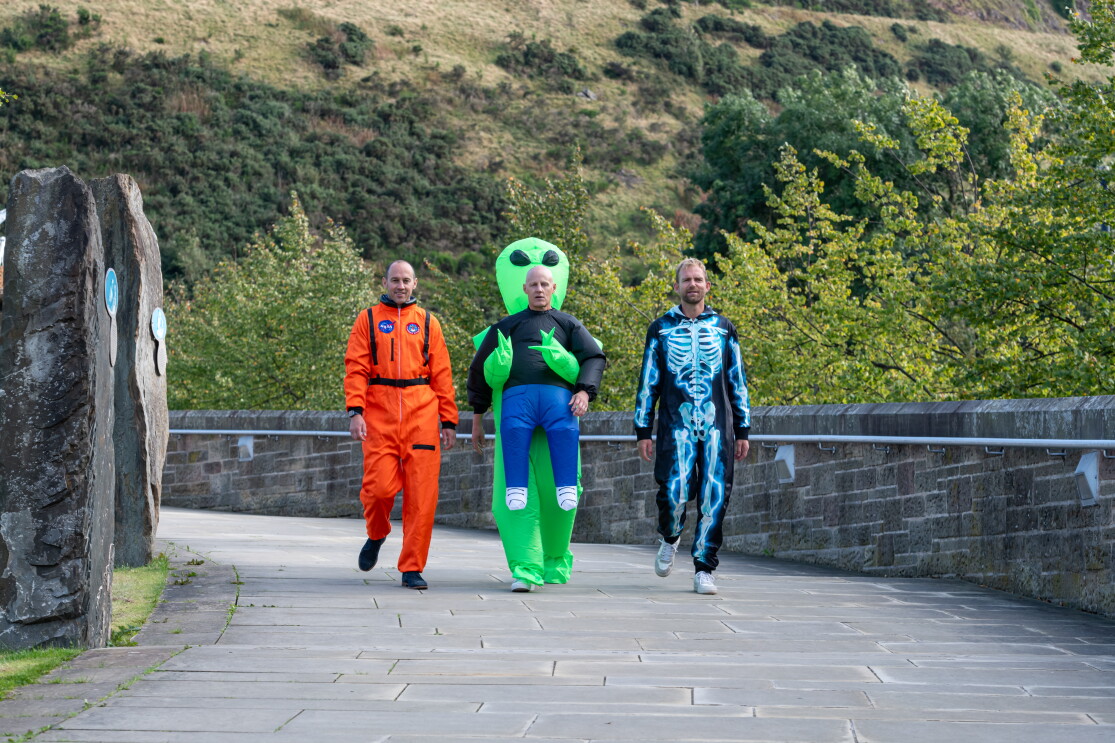 Founders of global Amazon seller Morphsuits in fancy dress costumes