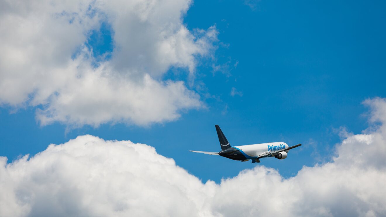 A Prime Air plane taking off.