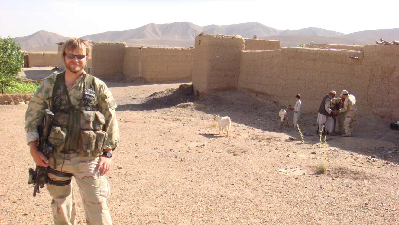 Image of David Atkinson in his military gear.