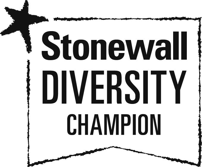 Stonewall Diversity logo in black and white with star in left corner 