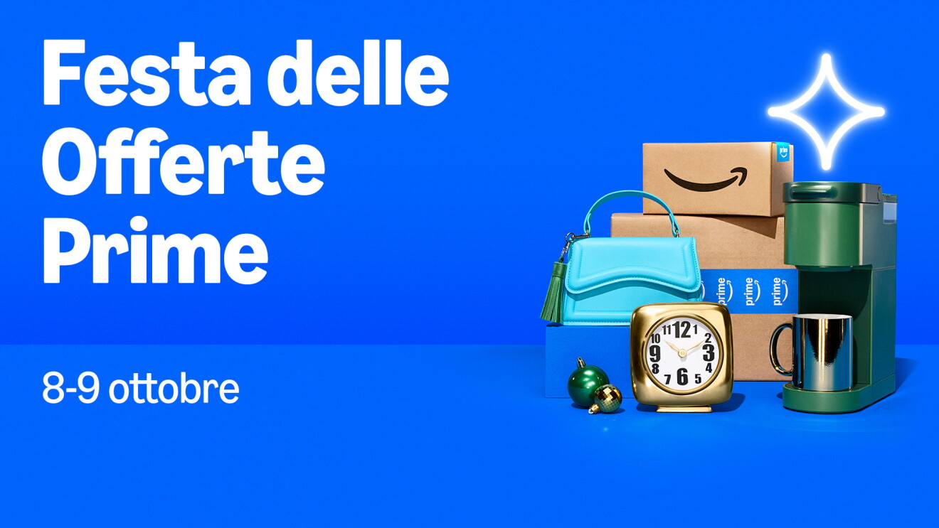 fotomontaggio con Festa delle oferte Prime e prodotti diversi
