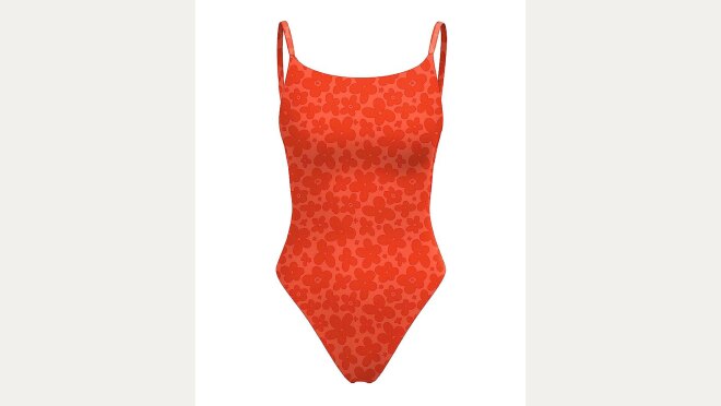 红色的形象,华丽的一件泳衣。