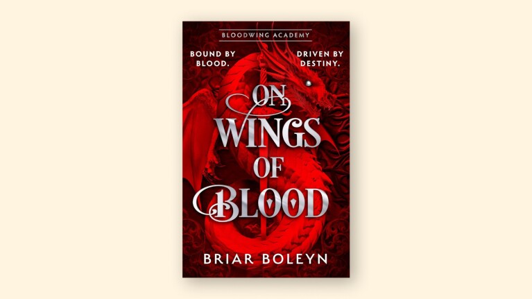 Fantasy novel cover: On Wings of Blood by Briar Boleyn, featuring red dragon