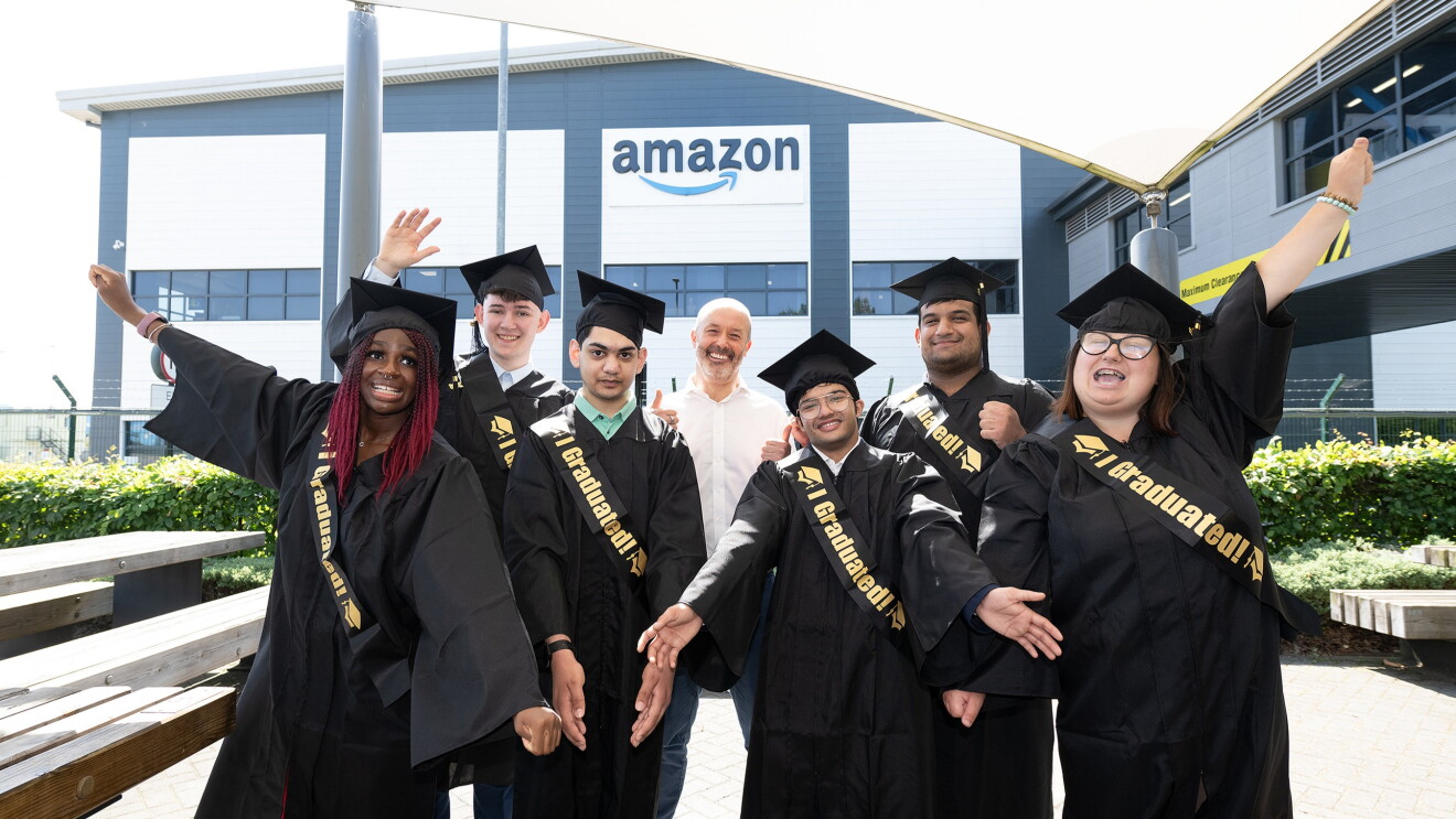 John Boumphrey celebrates with graduates from the Coventry Supported Internships programme 2026