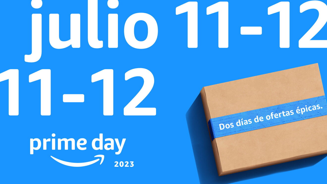 An illustration that shows Amazon's Prime Day logo, text in Spanish that reads "julio 11-12" and a box with Amazon tape on it that says "Dos dias de ofertas epicas."