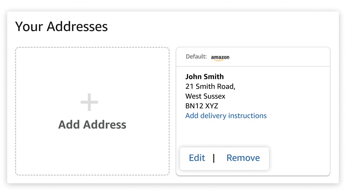 Address management interface with option to add new address