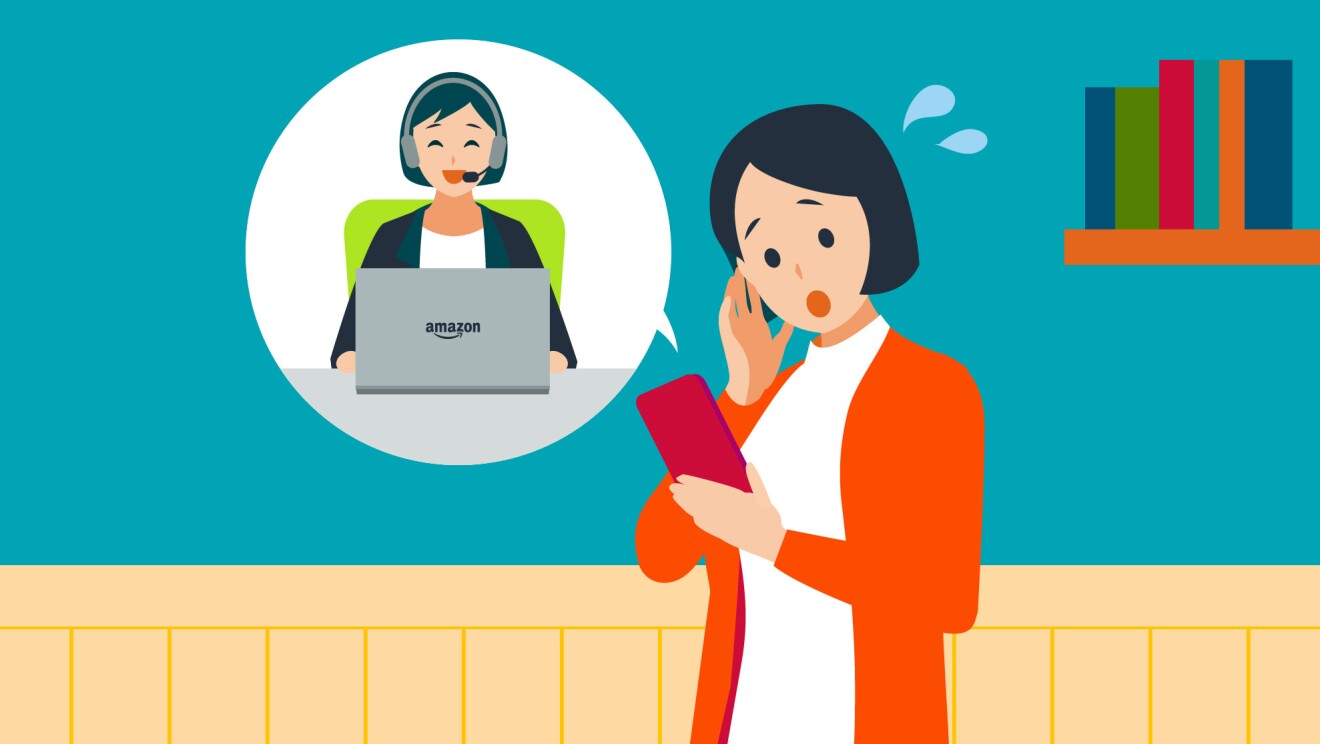 Amazonカスタマーサービスに電話をしている女性