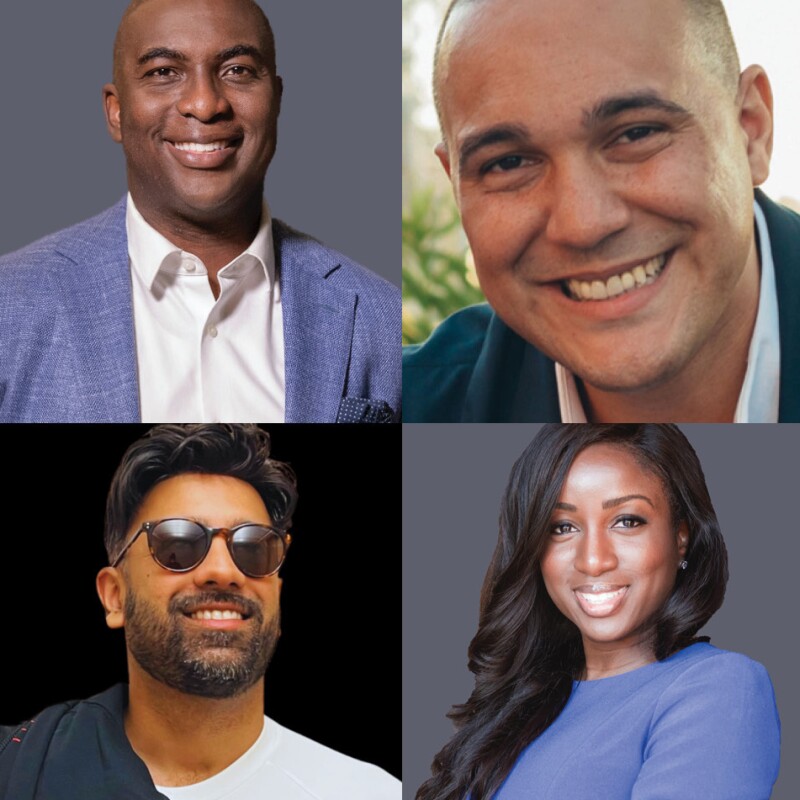 拼贴的大头照的人微笑。