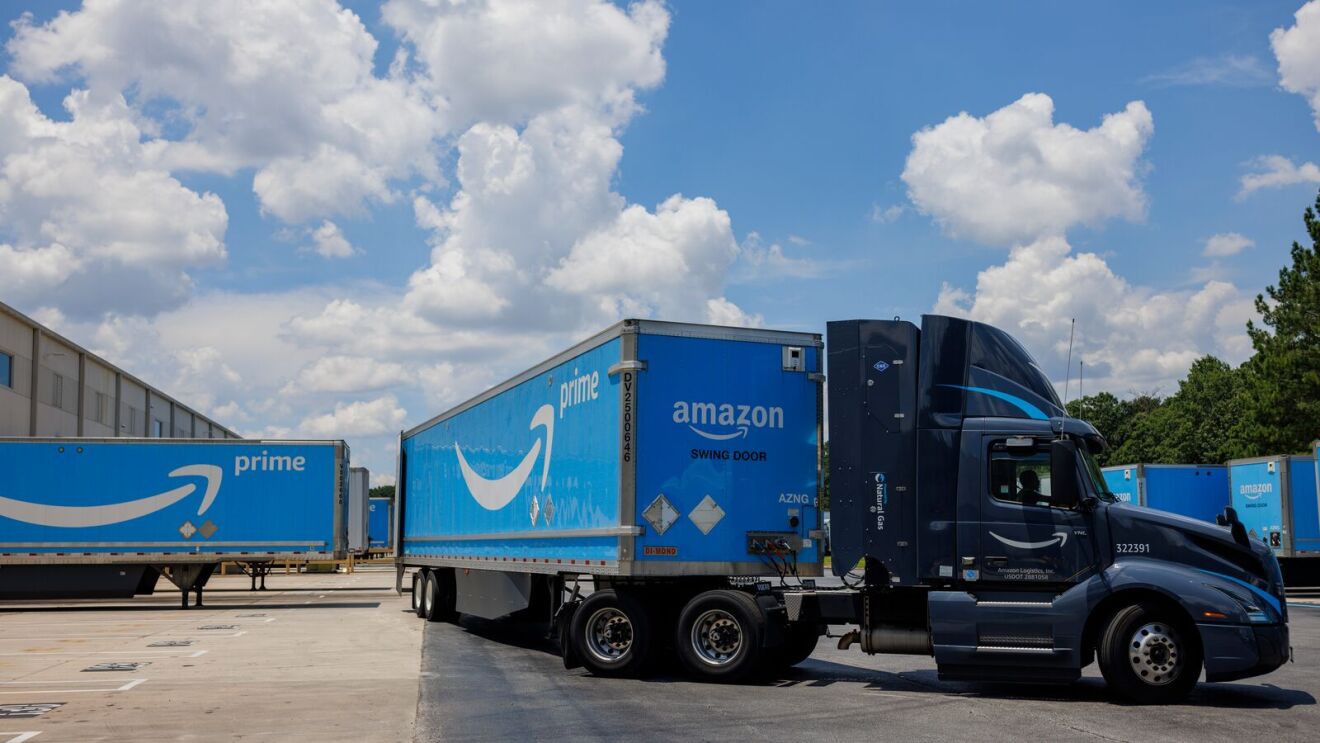 A fleet of trucks are ready to go to disaster-affected communities from Amazon’s Disaster Relief hub near Atlanta, Georgia.