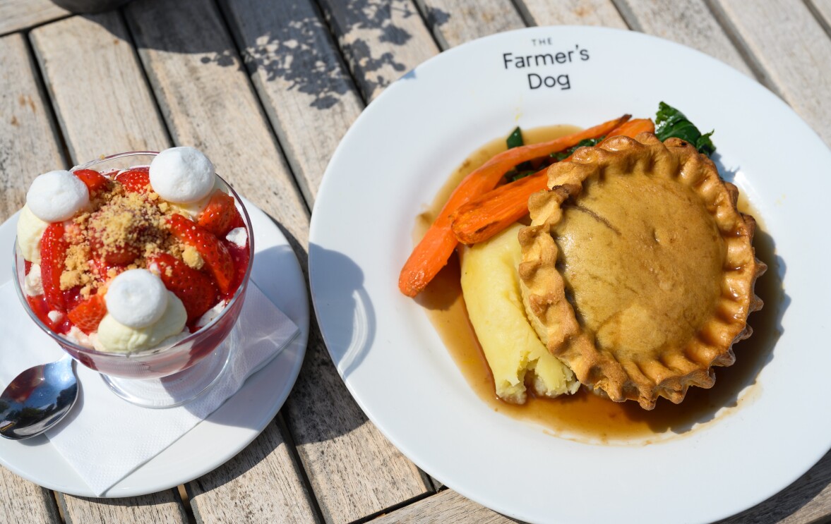 Steak pie and Eton Mess at The Farmer's Dog in Burford, Jeremy Clarkson's proper British pub from Clarkson's Farm season 4