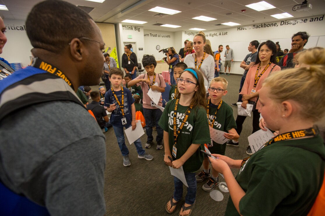 Young students at Camp Amazon event at the BFI3 fulfillment center