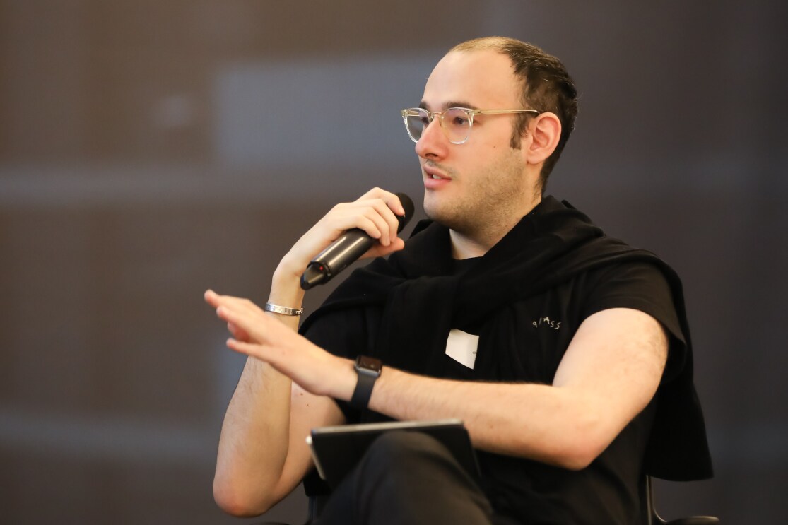 Oliver Beach, London Chair of Out in Tech, speaking at the LGBT leaders in STEM event.