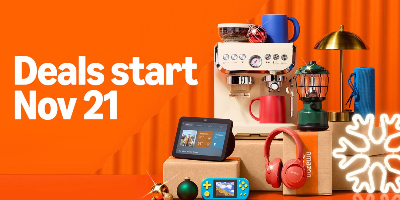 Assortment of gift ideas from coffee maker to gaming device for holiday shoppers. Text reads, "Deals start Nov 21"