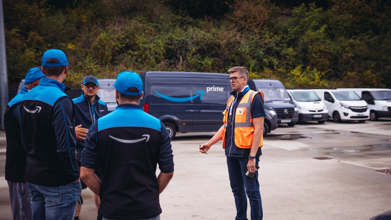 Ed Hattersley, founder of Warrior Logistics, talking to drivers.