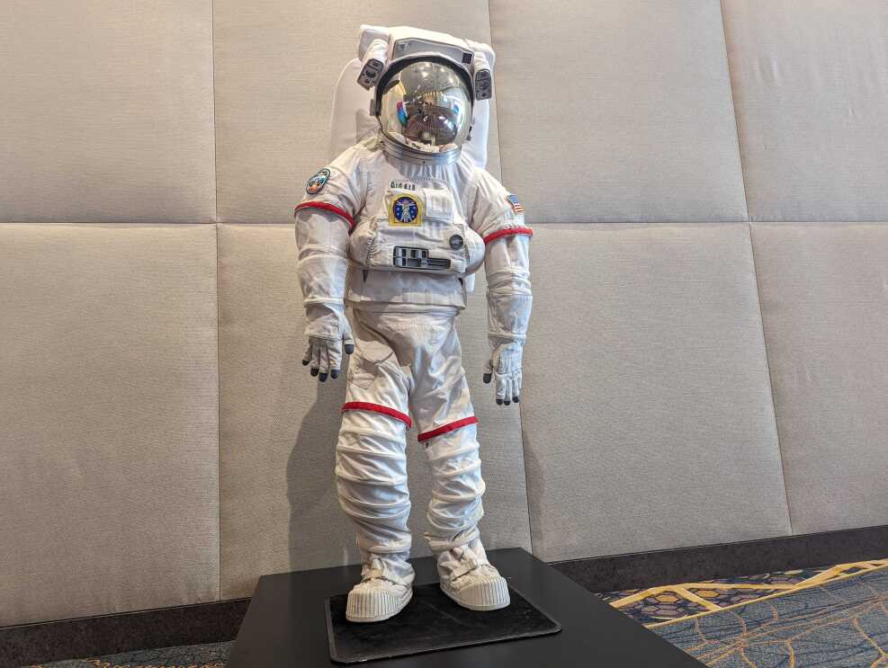 An image of a space suit being modeled by a mannequin