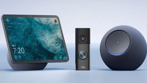 New Echo and Ring devices on a blue background 