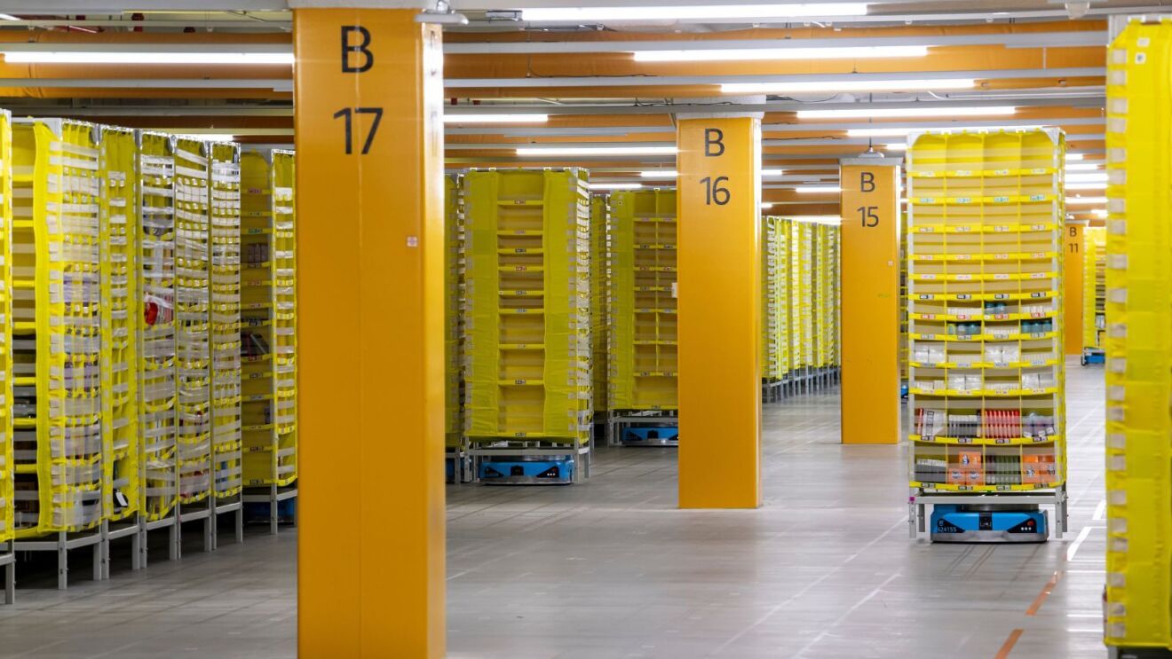 One of the robotics floors at Amazon's Sydney robotics fulfiment centre.