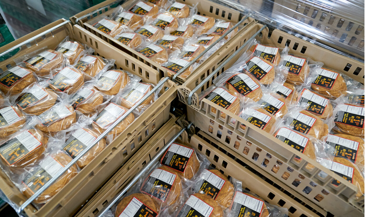 Mr. Tortilla products are packaged and ready to be shipped.