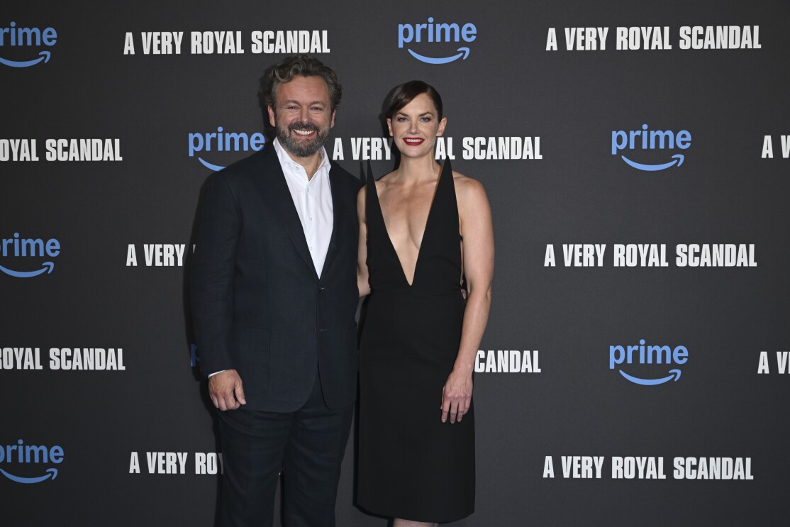 Michael Sheen and Ruth Wilson take a picture at the A Very Royal Scandal, UK special Screening
