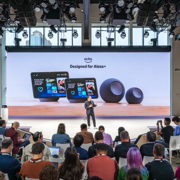 Amazon product launch event for Echo devices designed for Alexa+